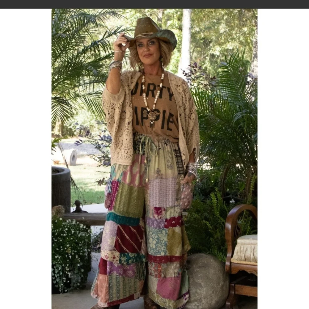 ***ONE LEFT***NEW Jaded Gypsy Sierra Sunset Colorful Layers Patchwork Pants - Picture 1 of 2